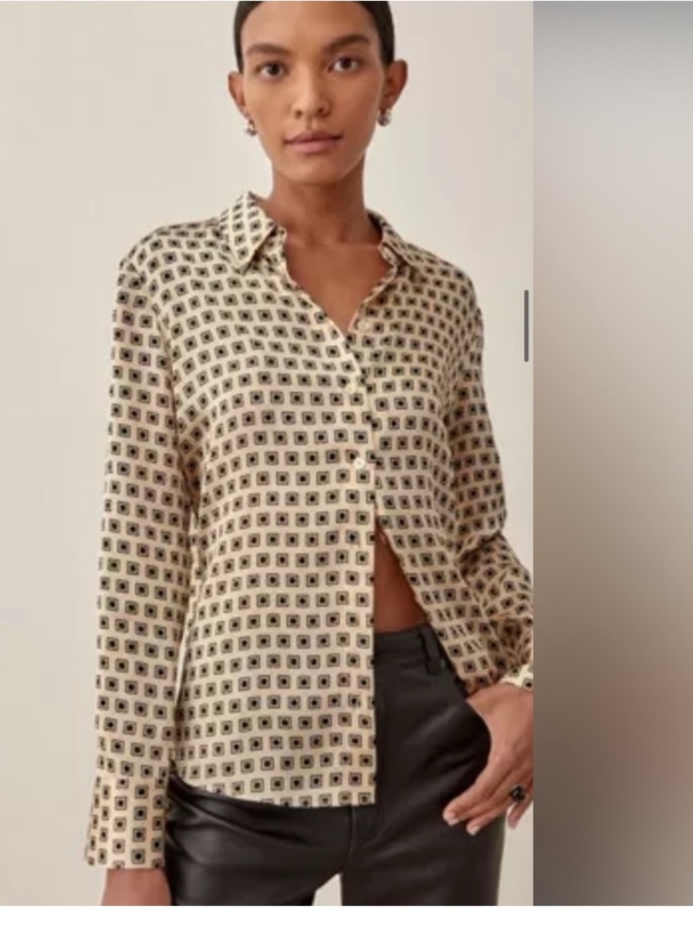 REFORMATION Sky Button down Silk blouse in Geometric Bernini pattern - Picture 13 of 16